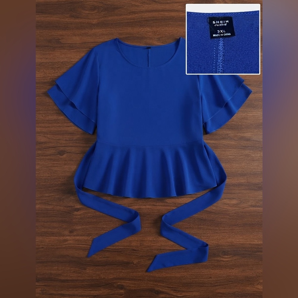SHEIN Curve 3XL Women's Royal Blue Peplum Tie-Back Top
